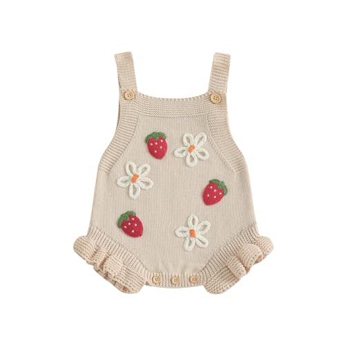 Baby Sweater Knit Romper Newborn Girl Halloween Pumpkin Sweaters Outfit | Sleeveless Ruffle Knitted Overalls Bodysuit Fall Winter Clothes