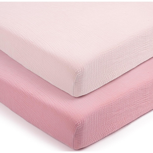 lulumoon Pack and Play Sheets for Girls: Soft Muslin Cotton for Playard Mattress - Stretchy Snug Fit for Graco Pack n Play
