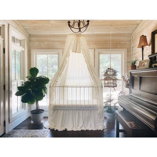 Ivory Ruffled Crib Canopy Set: Farmhouse Nursery Decor, Handmade