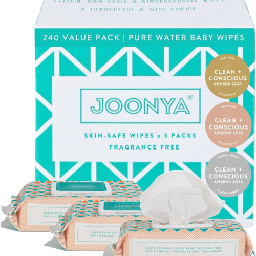 JOONYA Unscented Baby Wipes — Plant-Based, 3 Packs of 80 (240 Total)