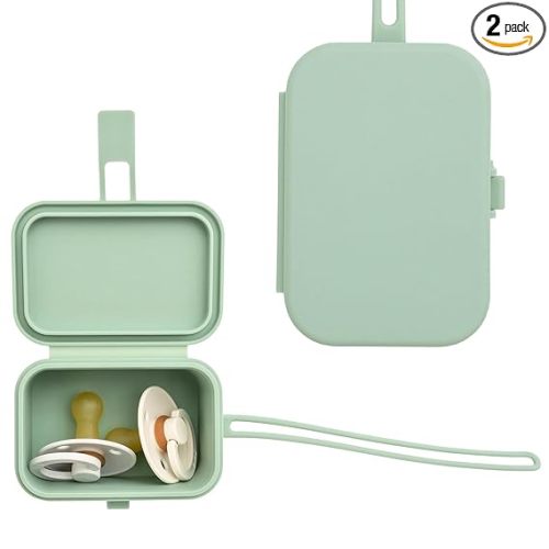 Baby's Aid Silicone Pacifier Case, No Open Slot with Patented Closure, Dishwasher Safe, Attaches to Diaper Bag or Stroller, Holds 2 Pacifiers, (Sage)