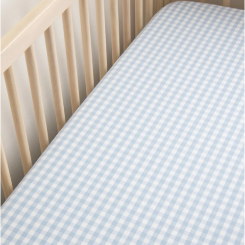 Luxe Premium Percale Crib Sheet in Light Blue Gingham