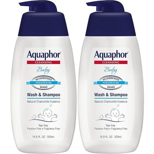 Aquaphor Baby Wash and Shampoo - Mild, Tear-free 2-in-1 Solution for Baby’s Sensitive Skin - 16.9 fl. oz. Pump - Pack of 2