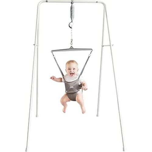 Jolly Jumper CLASSIC (Gris) avec support - Siège sauteur pour bébé ORIGINAL, siège d'exercice intérieur et extérieur, hauteur réglable, pour bébés jusqu'à 12,7 kg