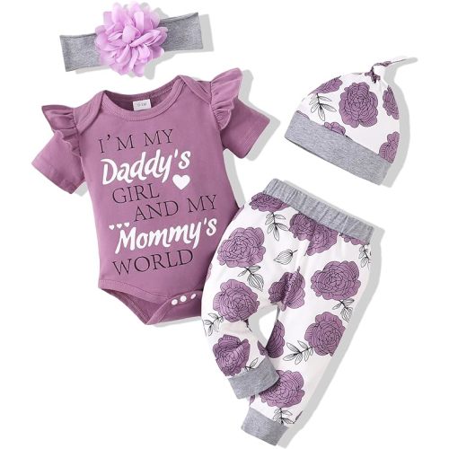Renotemy Newborn Infant Baby Girl Clothes Summer Outfits Infant Romper Pants Cute Toddler Girl Clothes Gift Set
