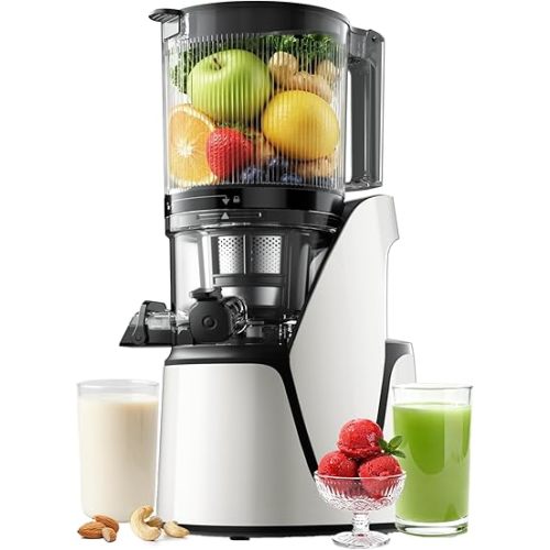 Juicer Machines, 3-in-1 Cold Press Juicer with 6.5" Extra Large Chute, 100oz Large Capacity, AC Motor, Makes Juice, Nut Milk & Sorbet, Bright White