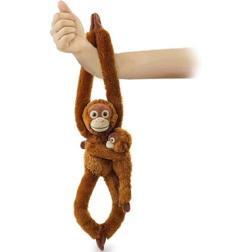 2pcs Orangutans Hanging Stuffed Animal Mother with Baby Hangs Plush Toys, Hooks and Stuffed Animals with Rings for Kids, Gifts for Boys and Girls（Red）