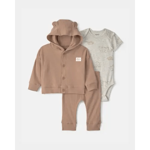 Baby 3-Piece Bear Layering Set - Grey/Brown