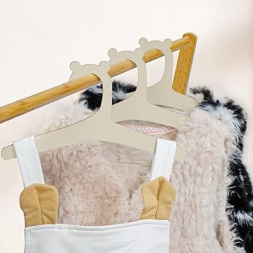 Wooden Hangers for Baby Closet - Natural Wooden Hanger for Clothes & Pants - Anti-Slip Wood Baby Hangers Usable Newborn to Toddler for BabyCloset Organizer, ChildrenHangers, PetHangers (10Pcs - 3mm)