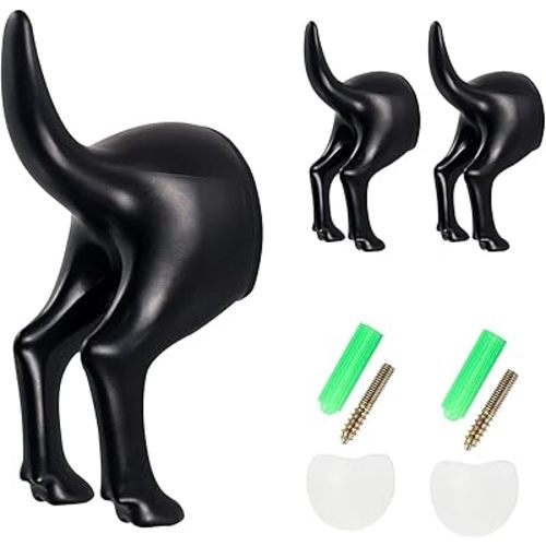 Dog Tail Hooks Set of 2, Wall Mounted Dog Butt Hook Door Hanger, Hat Coat Key Leash Towel Hanger, Key Holder for Wall Rustic Decor Pet Lovers Gifts