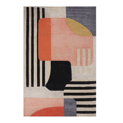 LOOMY Off Balance Handmade Tufted Wool/Silk Orange/Black/Gray/Blue Area Rug | Wayfair