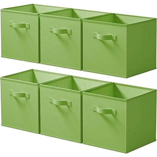 Cupic Cupid 11 Inch Storage Cube, Fabric Cube Storage Bin with Handles, Storage Cube Organizer for Clothes and Toys, Collapsible Cube Bins for Closet, Shelves, Nursery, 6-Pack, Green