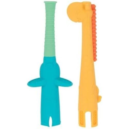 Nuby Tube Teether - (2-Pack) Baby Teething Toy - 3+ Months - Elephant and Giraffe