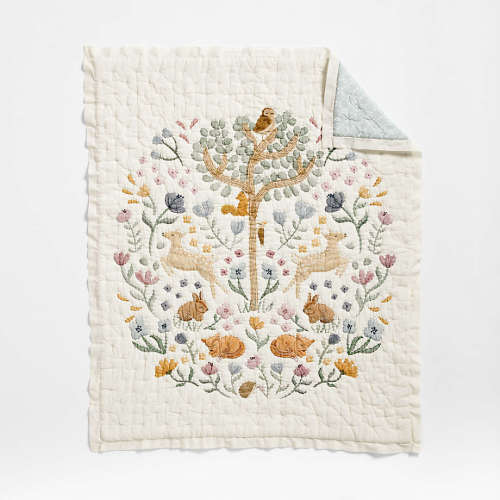 Wonderland Prairie Embroidered 100% Organic Cotton Voile Baby Crib Quilt