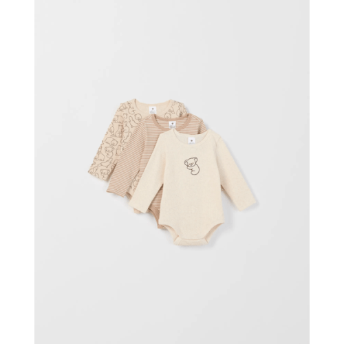 Baby Organic Cotton 3 Pack Long Sleeve Rib Bodysuit - Animals