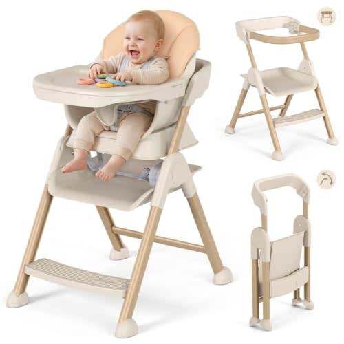 EROMMY 6-in-1 Grow-with-Me Baby High Chair - Infant to Toddler Folding High Chair with Adjustable Height, Double Tray - Safe, Easy to Clean, Versatile Baby Eating Chair
