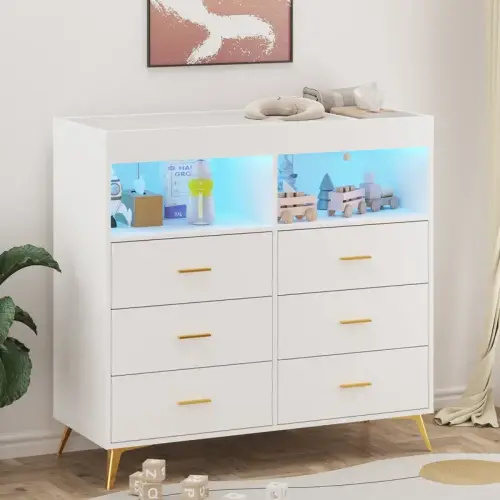 Dresser for Bedroom with LED Lights and Power Outlet, Baby Changing - TikTok Shop