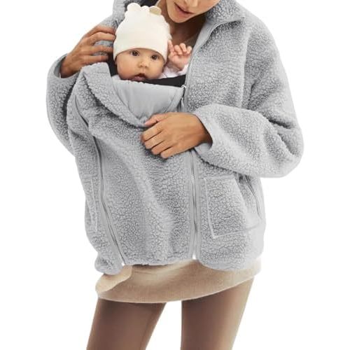 Women Fleece Zip up 2 in 1 Baby Wearing Jacket Maternity Winter Coat Thicken Baby Wearing Fleece Jacket