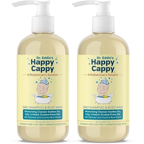 Happy Cappy Baby Shampoo and Body Wash - Eczema Body Wash for Kids & Toddlers, Helps with Dryness, Reduces Itching and Redness, Dermatologist Tested, Fragrance Free - 8 Fl Oz (Pack of 2)
