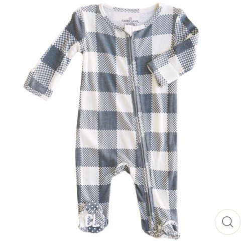 Waffle Bamboo Zipper Footie - Denim