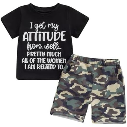 wdehow Toddler Kids Baby Boy Summer Clothes Sets 1T 2T 3T 4T 5T Letter Print Short Sleeve Tops Camouflage Shorts Outfits