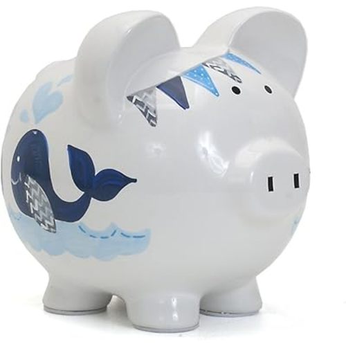 Child to Cherish Ceramic Piggy Bank for Boys, Blue Double Whale