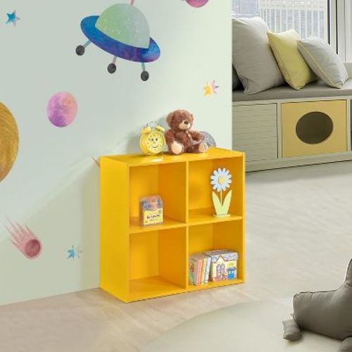 Kings Brand Furniture - 4 Cube Toy Storage Organizer Book Shelf, Kids Bookshelf Bookcase For Playroom, Bedroom, Nursery, Yellow