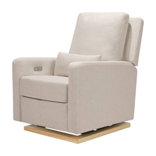 Babyletto Sigi Glider Recliner with Electronic Control and USB with Light Wood Base - Greenguard Gold Certified, Color: Performance Beach