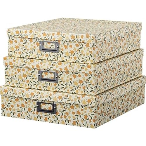 Soul & Lane Decorative Cardboard Storage Boxes With Lids, Set of 3 Nesting Floral Photo Storage for Home Décor and Scrapbook Paper, Memory Boxes For Keepsakes, Documents, Organizing