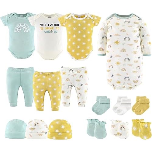 The Peanutshell Baby Layette Gift Set for Baby Boys or Girls - 16 Piece New Born Unisex Gift Set, Clothes & Newborn Essentials Must Haves - Clothes 0-3 Months - Sunny Side Up