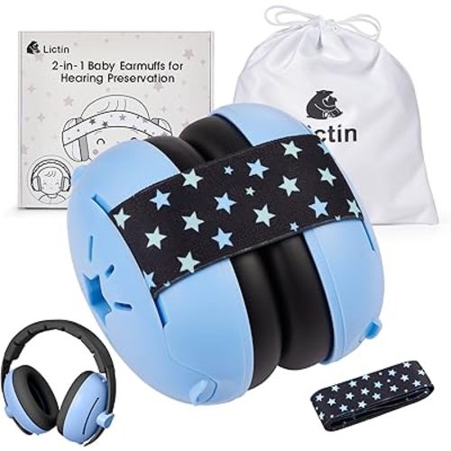 Lictin 2-in-1 Baby Earmuffs Noise Protection, Infant Noise Cancelling Headphones, Adjustable Baby Ear Protection, Star Noise Reduction Earmuffs for Babies and Toddlers up to 4 Years