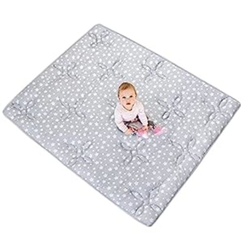 Baby Play Mat Thick Baby Crawling Mat 72x59 Inches, Large, Non Slip Cushioned Baby Playpen Mat for Playing, One-Piece Baby Floor Mat for Babies, Toddlers - Grey with Four-leaf clover quilting