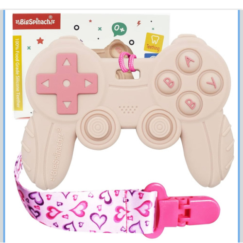 Cool Remote Game Control Teething Toy for Babies 0-6 6-12 Months,Game Controller Teether for Gamer Parents,Baby's First Valentines Day Gifts,Silicone Remote Chew Toys（Pink