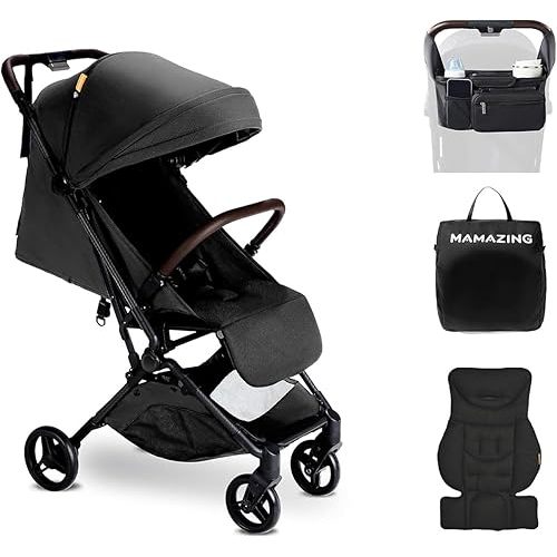 MAMAZING Lightweight Baby Travel Stroller with Carbon Fiber Frame, Compact & Airplane-Friendly, One-Handed Folding Design, 11.6 lbs, Perfect for Toddlers, Organizer & Cushion Included, Jet