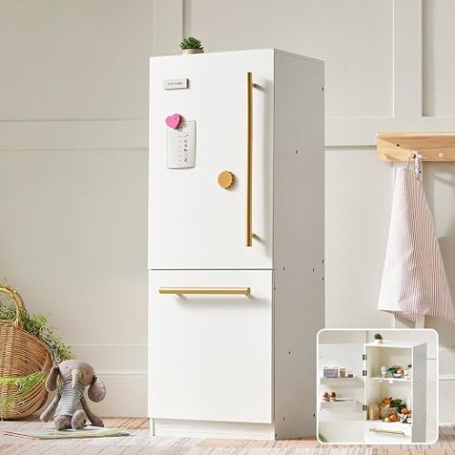 Tiny Land Wooden Toy Fridge for Kids with Spacious Storage
