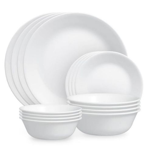 Corelle 16pc Winter Frost White Dinnerware Set: Microwave & Dishwasher Safe, Service For 4, Includes Plates & Bowls