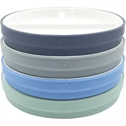 Elk and Friends Kids 7.8” Porcelain White Plates with Silicone Sleeves | Divided Plates | Suitable for Kids/Toddlers | Microwave & Dishwasher Safe | Non Slip | Snack Dishes
