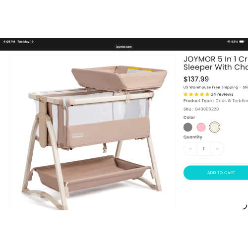 JOYMOR 5 In 1 Crib Bassinet Bedside Sleeper With Changing Table