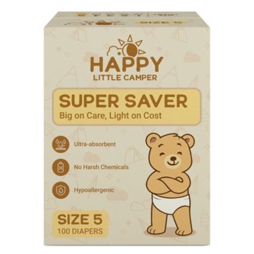Happy Little Camper Super Saver Baby Diapers, Size 5, 100 Count