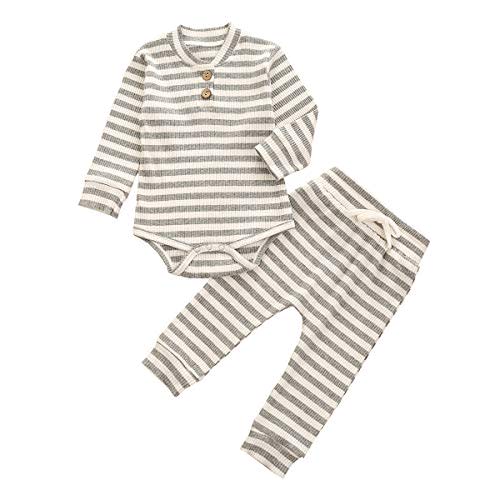 Unisex Baby Pajamas, Baby Girl Boy Clothes Solid Long Sleeve Romper Bodysuit Tops Pants 2PCS Outfit Set
