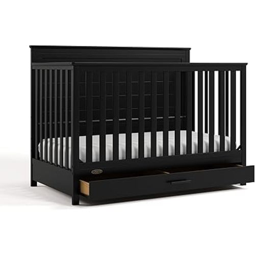 Graco Tristan 5-in-1 Convertible Crib with Drawer (Black) – GREENGUARD Gold Certified, Fits Standard Crib Mattress, Premium Handle, Converts to Toddler Bed, Daybed, and Full-Size Bed
