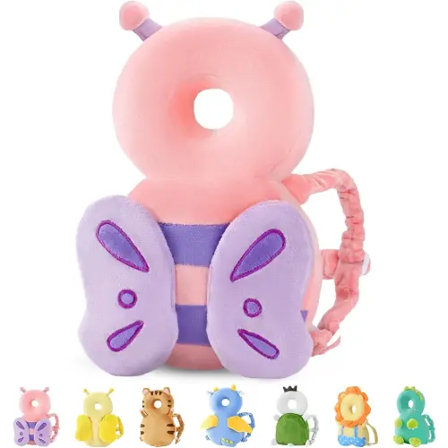 JunNeng Baby Head Protector Backpack, Toddler Walking Fall Head Protection, Pink Butterfly