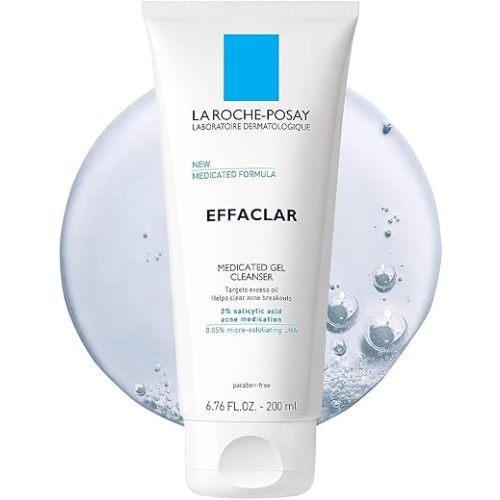 La Roche-Posay Effaclar Medicated Gel Cleanser,2% Salicylic Acid Cleanser + LHA + Glycerin,Foaming Acne Face Wash,Helps Clear & Prevent Acne Breakouts,Oil Free,Targets Excess Oil,(Pack of 2)