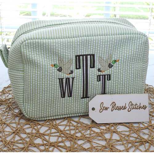 Monogrammed Seersucker Everything Bag: Personalized Cosmetic & Diaper Storage