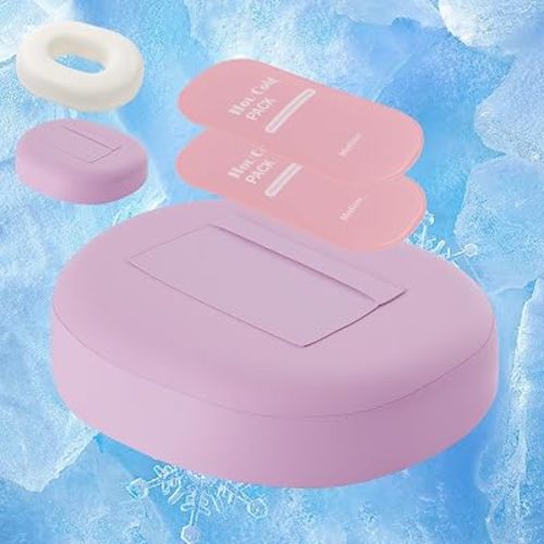 HOMBYS Cooling Donut Pillow for Postpartum with 2 Hot & Cold Therapy Packs, 3-in-1 Perineal & C-Section Recovery Cushion Relief for Episiotomy, Hemorrhoids, Uterine Cramps & Tailbone Pain, Pink Purple