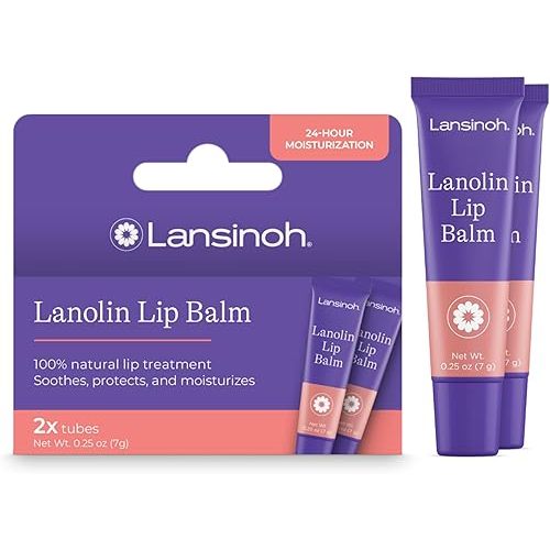 Lansinoh Lanolin Lip Balm, 2 Pack, 0.25 oz Each, Ultra-Moisturizing Lip Care with Natural Lanolin for Dry, Chapped Lips