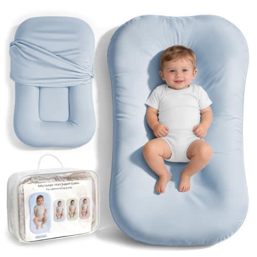 Infant Support Cushion, Baby Lounger for Newborn 0-24 Months | Portable Tummy Time Mat with Soft Cotton Cover for Home, Travel & Supervised, Baby Essentials Gift (Blue)