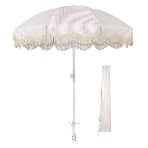 LAGarden Ocean 6 Ft Beach Umbrella with 8 Ribs Sand Anchor Push Button Tilt with Heavier Tassle Carry Bag Outdoor Beach Pool Party