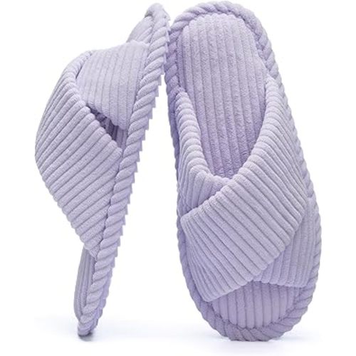 Slippers for Women Memory Foam House Bedroom Corduroy Crossbands Open Toe Slides Sandals Shoes Comfy Trendy Gift for womens Anti-Skid sole