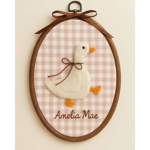 Needle-Felted Goose Nursery Wall Art • Handmade Needle Felt Embroidery Hoop • Baby Shower Gift • Farm Animal Baby Room Decor • Cottagecore